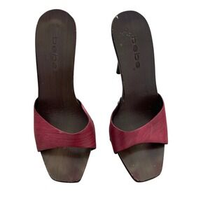 Bebe Red Leather Studded Platform Mules Carved Stiletto Heels Made in Brazil 6M